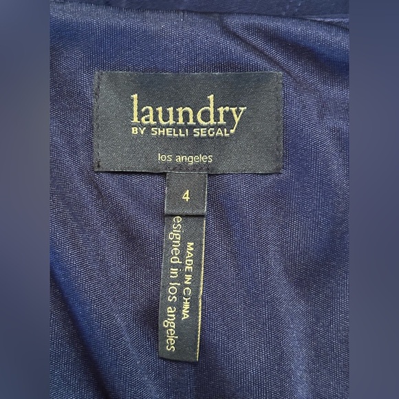 $125 LAUNDRY BY SHELLI SEGAL Navy Blue Tulip Tiered Sleeveless Cocktail Dress 4 - Picture 7 of 13